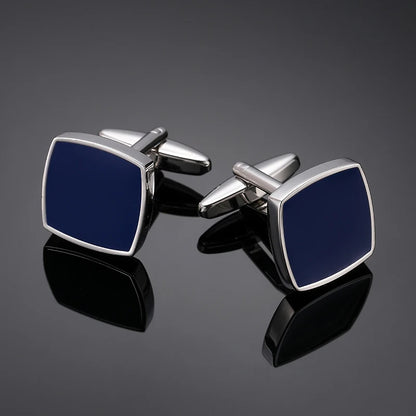 Luxury Mens Cufflinks - Classic Square Blue  Black Retro Pattern Suit Accessories - ZOOMNSTORE
