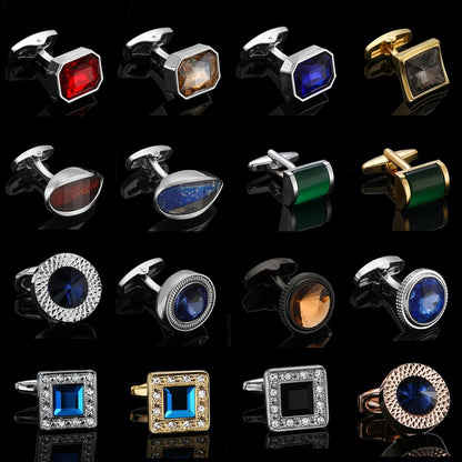 Luxury Mens Cufflinks - Round Crystal Zircon Cats Eye Stone Suit Accessories - ZOOMNSTORE