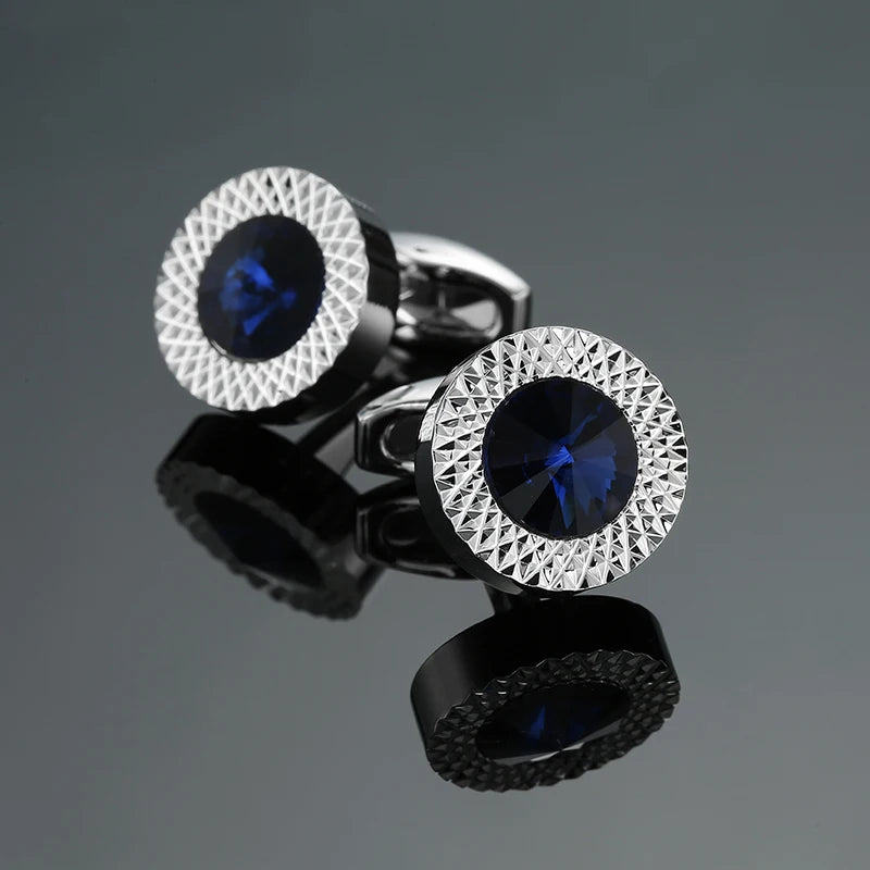 Luxury Mens Cufflinks - Round Crystal Zircon Cats Eye Stone Suit Accessories - ZOOMNSTORE