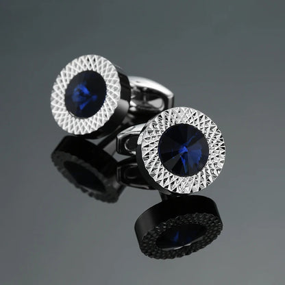 Luxury Mens Cufflinks - Round Crystal Zircon Cats Eye Stone Suit Accessories - ZOOMNSTORE
