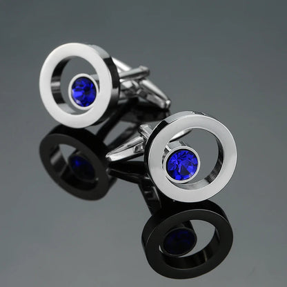 Luxury Mens Cufflinks - Round Crystal Zircon Cats Eye Stone Suit Accessories - ZOOMNSTORE