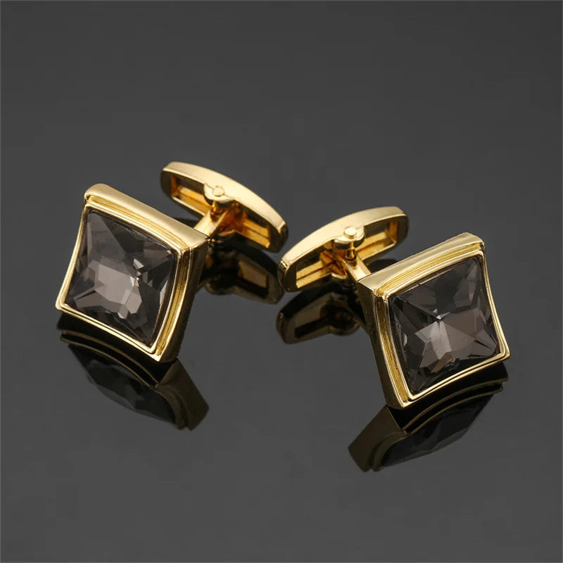 Luxury Mens Cufflinks - Round Crystal Zircon Cats Eye Stone Suit Accessories - ZOOMNSTORE