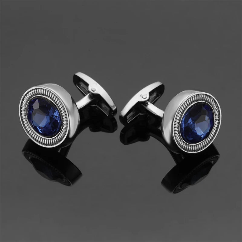 Luxury Mens Cufflinks - Round Crystal Zircon Cats Eye Stone Suit Accessories - ZOOMNSTORE