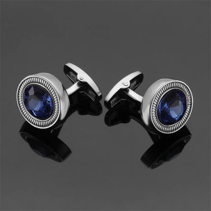 Luxury Mens Cufflinks - Round Crystal Zircon Cats Eye Stone Suit Accessories - ZOOMNSTORE