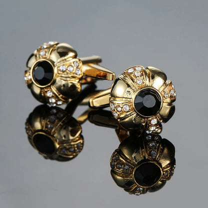 Luxury Mens Cufflinks - Round Crystal Zircon Cats Eye Stone Suit Accessories - ZOOMNSTORE