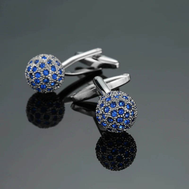 Luxury Mens Cufflinks - Round Crystal Zircon Cats Eye Stone Suit Accessories - ZOOMNSTORE