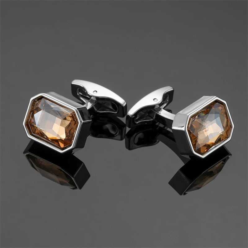Luxury Mens Cufflinks - Round Crystal Zircon Cats Eye Stone Suit Accessories - ZOOMNSTORE