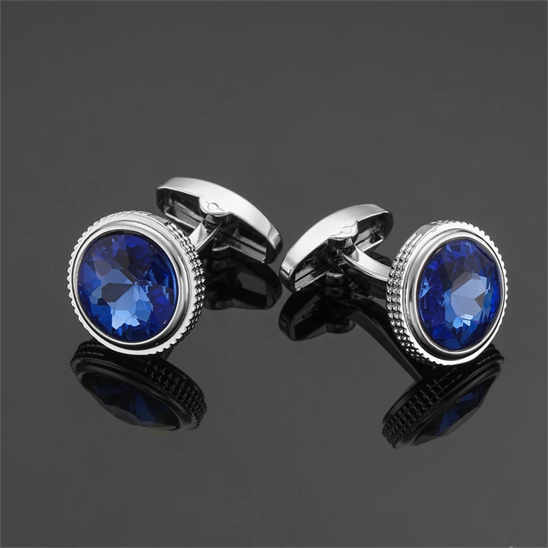 Luxury Mens Cufflinks - Round Crystal Zircon Cats Eye Stone Suit Accessories - ZOOMNSTORE