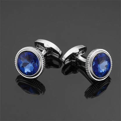 Luxury Mens Cufflinks - Round Crystal Zircon Cats Eye Stone Suit Accessories - ZOOMNSTORE
