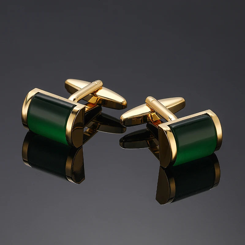 Luxury Mens Cufflinks - Round Crystal Zircon Cats Eye Stone Suit Accessories - ZOOMNSTORE