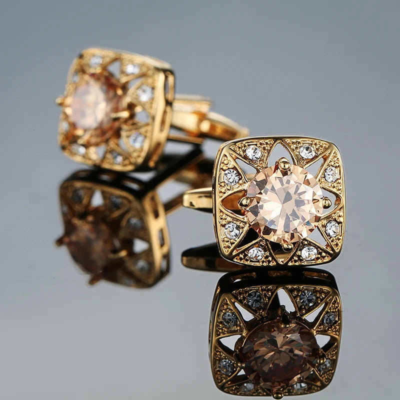 Luxury Mens Cufflinks - Round Crystal Zircon Cats Eye Stone Suit Accessories - ZOOMNSTORE