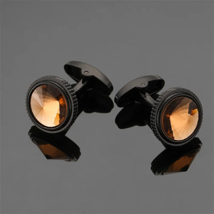 Luxury Mens Cufflinks - Round Crystal Zircon Cats Eye Stone Suit Accessories - ZOOMNSTORE