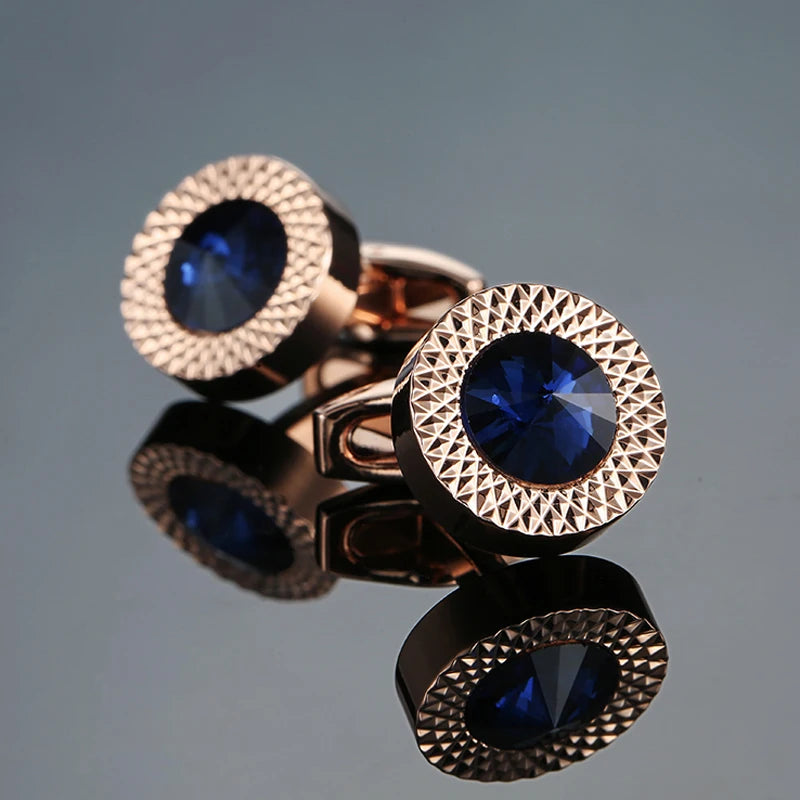 Luxury Mens Cufflinks - Round Crystal Zircon Cats Eye Stone Suit Accessories - ZOOMNSTORE