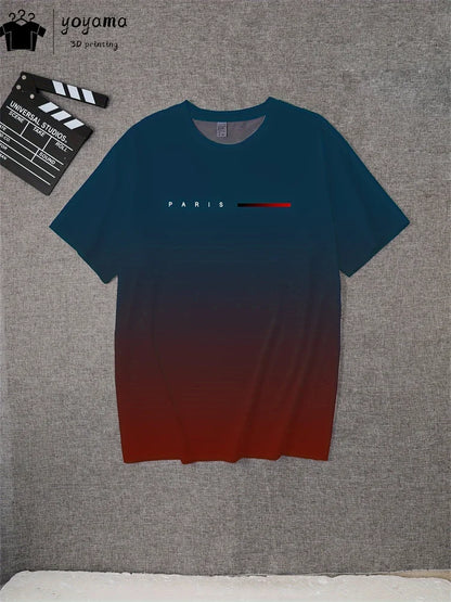 Mens 3D Graphic T-Shirt - Summer Gradient Print Round Neck Fashion Top - ZOOMNSTORE