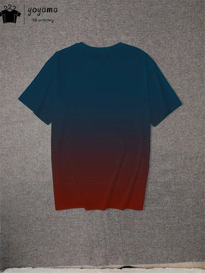 Mens 3D Graphic T-Shirt - Summer Gradient Print Round Neck Fashion Top - ZOOMNSTORE