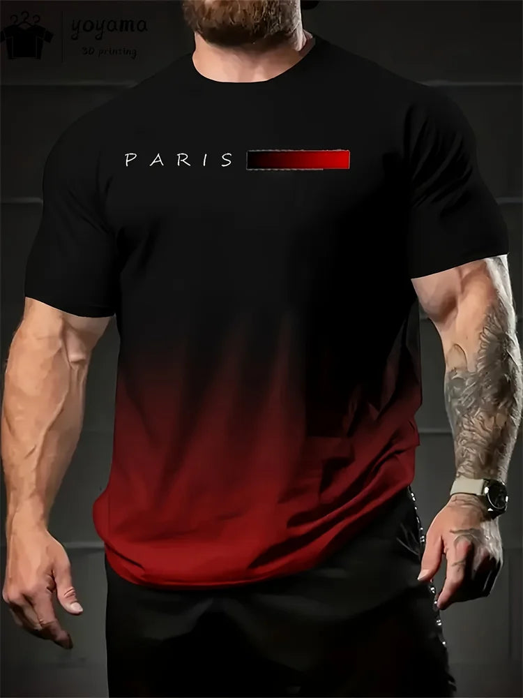 Mens 3D Graphic T-Shirt - Summer Gradient Print Round Neck Fashion Top - ZOOMNSTORE