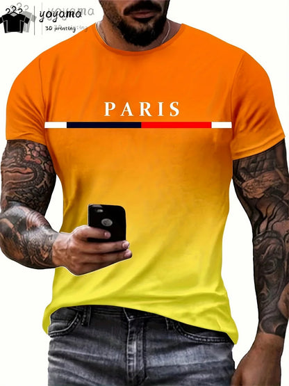Mens 3D Graphic T-Shirt - Summer Gradient Print Round Neck Fashion Top - ZOOMNSTORE