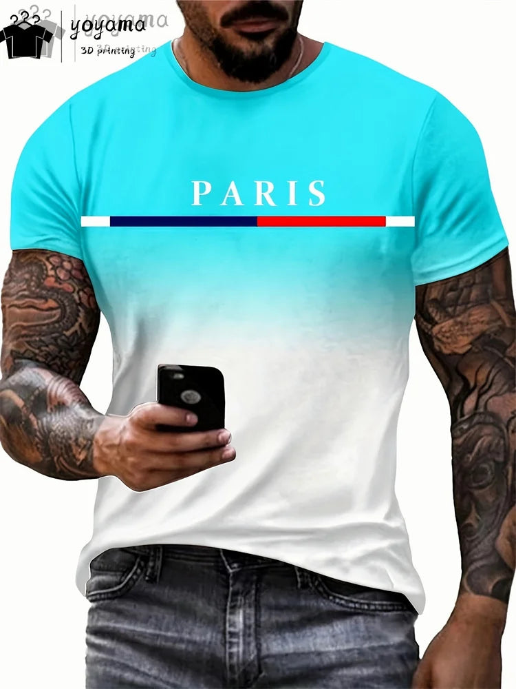 Mens 3D Graphic T-Shirt - Summer Gradient Print Round Neck Fashion Top - ZOOMNSTORE