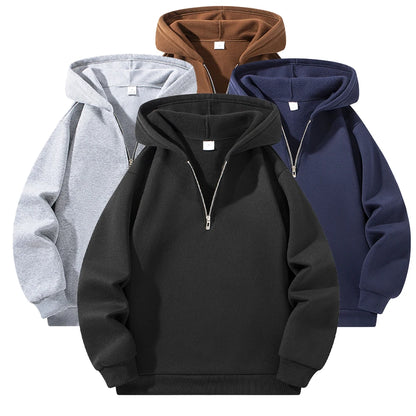 Men's Half Zipper Hoodie - Casual Long Sleeve Pullover Sweatshirt | Solid Color - ZOOMNSTORE