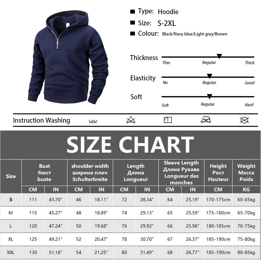 Men's Half Zipper Hoodie - Casual Long Sleeve Pullover Sweatshirt | Solid Color - ZOOMNSTORE
