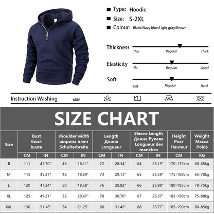 Men's Half Zipper Hoodie - Casual Long Sleeve Pullover Sweatshirt | Solid Color - ZOOMNSTORE