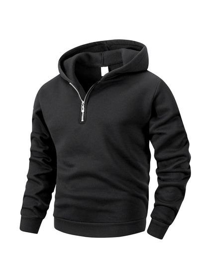 Men's Half Zipper Hoodie - Casual Long Sleeve Pullover Sweatshirt | Solid Color - ZOOMNSTORE