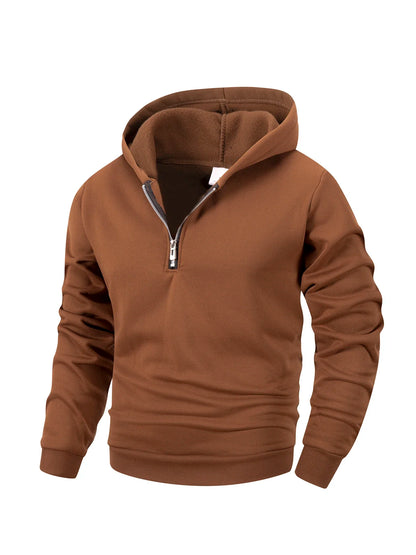 Men's Half Zipper Hoodie - Casual Long Sleeve Pullover Sweatshirt | Solid Color - ZOOMNSTORE