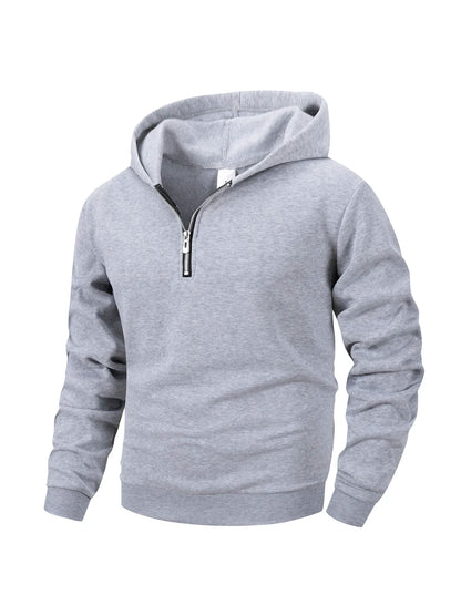Men's Half Zipper Hoodie - Casual Long Sleeve Pullover Sweatshirt | Solid Color - ZOOMNSTORE