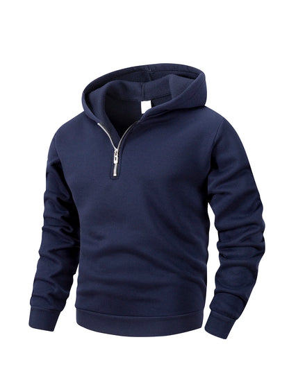 Men's Half Zipper Hoodie - Casual Long Sleeve Pullover Sweatshirt | Solid Color - ZOOMNSTORE