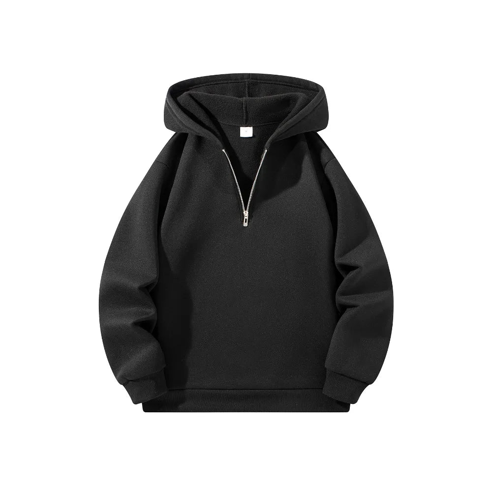 Men's Half Zipper Hoodie - Casual Long Sleeve Pullover Sweatshirt | Solid Color - ZOOMNSTORE