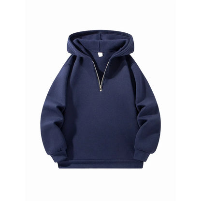 Men's Half Zipper Hoodie - Casual Long Sleeve Pullover Sweatshirt | Solid Color - ZOOMNSTORE