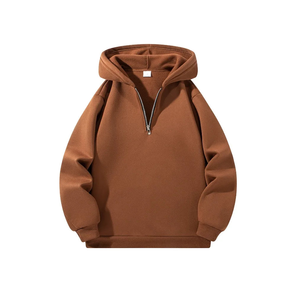 Men's Half Zipper Hoodie - Casual Long Sleeve Pullover Sweatshirt | Solid Color - ZOOMNSTORE