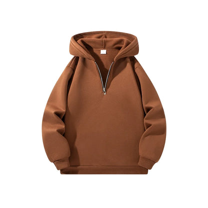 Men's Half Zipper Hoodie - Casual Long Sleeve Pullover Sweatshirt | Solid Color - ZOOMNSTORE