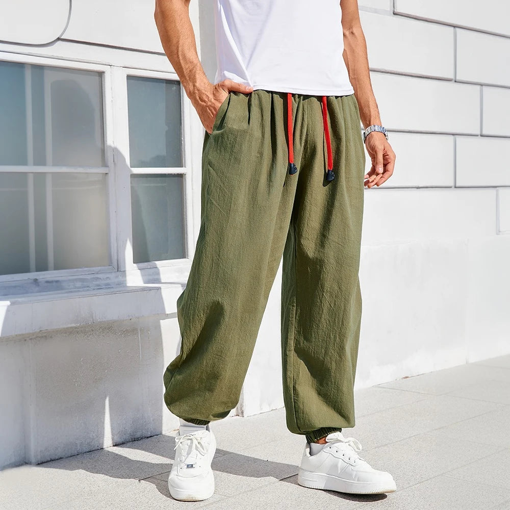 Men's Harem Pants - Loose Fit Cotton Linen Pants | Casual Jogger Sweatpants - ZOOMNSTORE