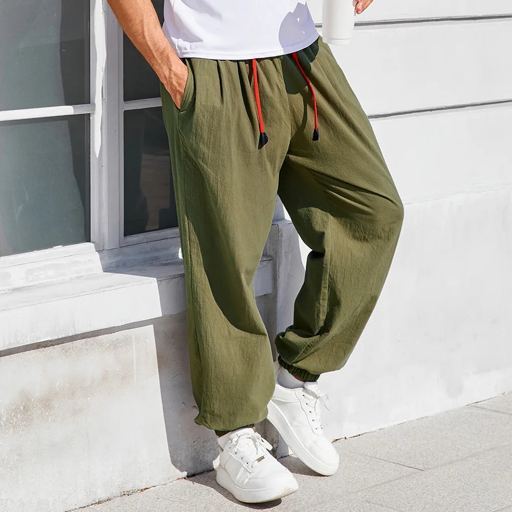 Men's Harem Pants - Loose Fit Cotton Linen Pants | Casual Jogger Sweatpants - ZOOMNSTORE