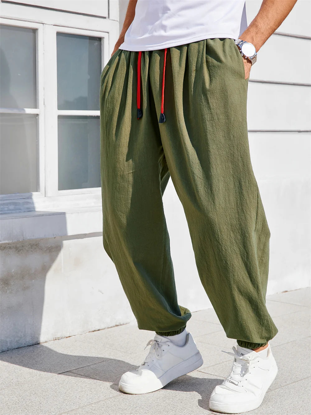 Men's Harem Pants - Loose Fit Cotton Linen Pants | Casual Jogger Sweatpants - ZOOMNSTORE
