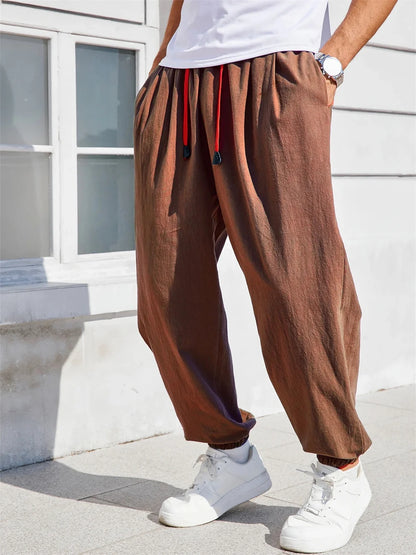 Men's Harem Pants - Loose Fit Cotton Linen Pants | Casual Jogger Sweatpants - ZOOMNSTORE