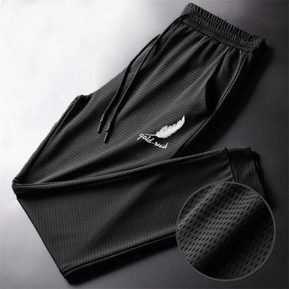 Men's Hollow Out Ice Silk Pants Mesh Breathable Casual Thin Quick Dry Pant Loose Elastic Beam Feet Pants Sports Fitness Trousers - ZOOMNSTORE
