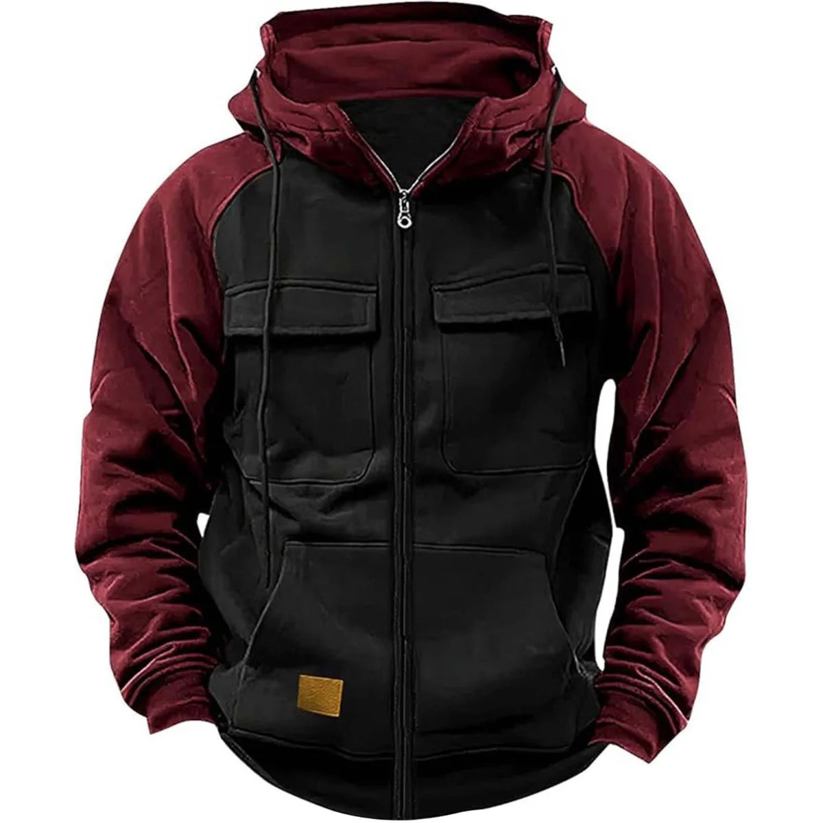 Men's Hooded Sweatshirt - Patchwork Hoodie With Zipper, Fleece Lined & Multiple Pockets - ZOOMNSTORE