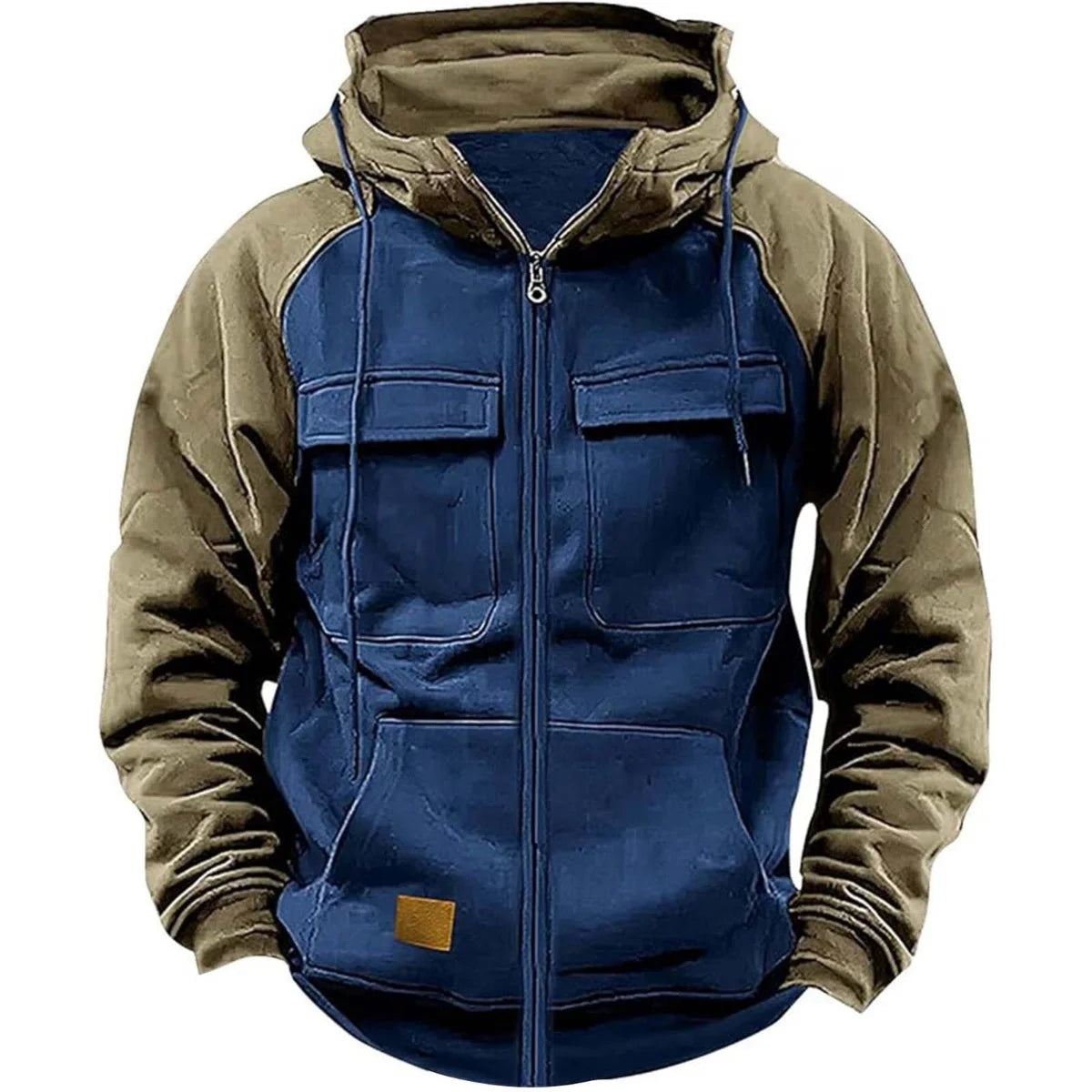 Men's Hooded Sweatshirt - Patchwork Hoodie With Zipper, Fleece Lined & Multiple Pockets - ZOOMNSTORE
