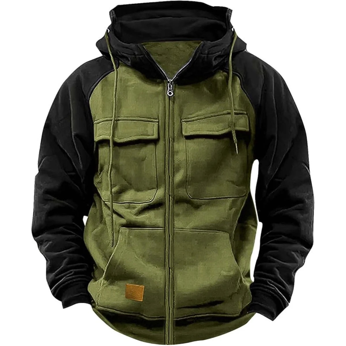 Men's Hooded Sweatshirt - Patchwork Hoodie With Zipper, Fleece Lined & Multiple Pockets - ZOOMNSTORE