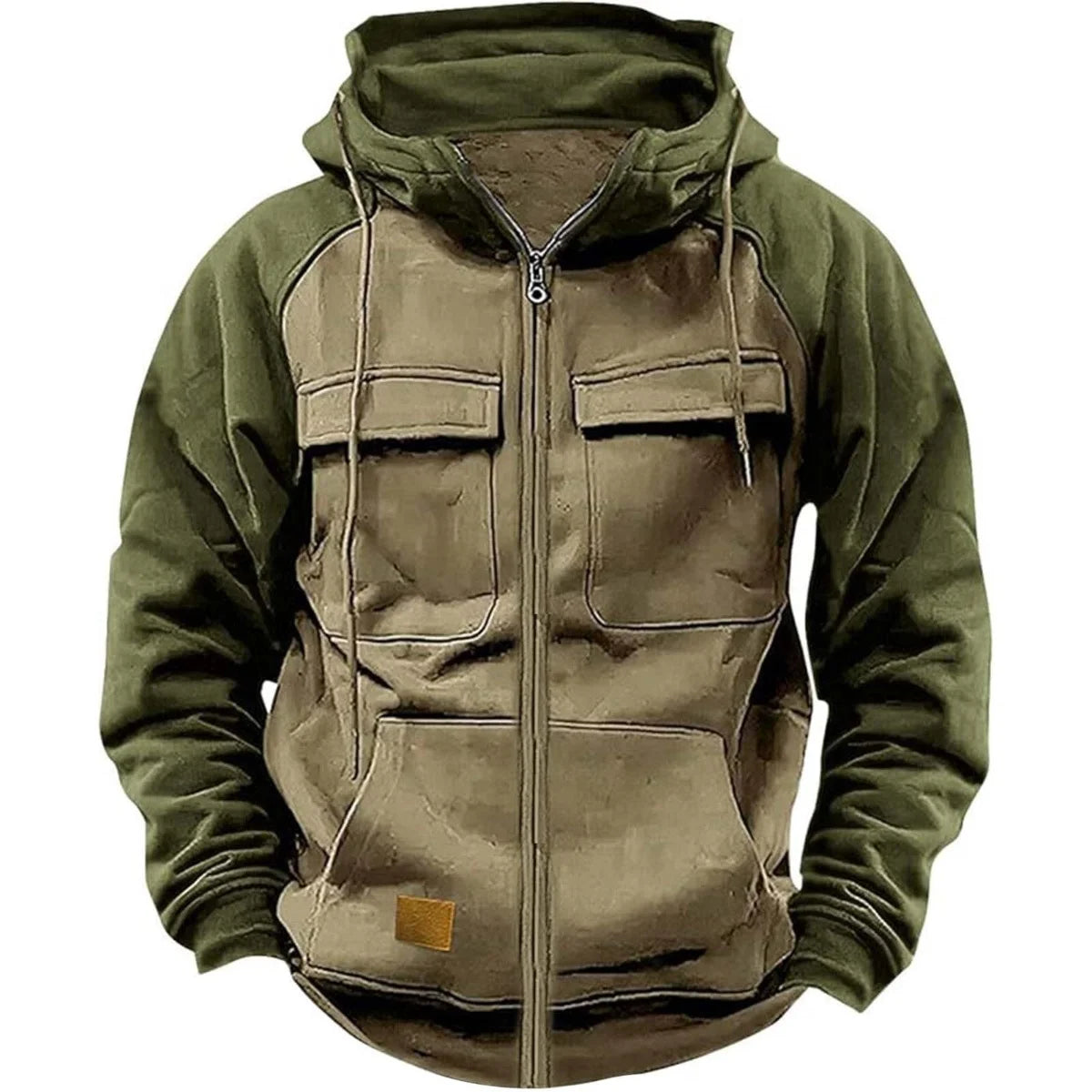 Men's Hooded Sweatshirt - Patchwork Hoodie With Zipper, Fleece Lined & Multiple Pockets - ZOOMNSTORE