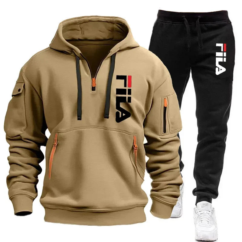Men's Hooded Sweatshirt Set - Comfortable Casual Style Two-Piece Men’s Outfit in Polyester Knit - ZOOMNSTORE