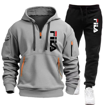 Men's Hooded Sweatshirt Set - Comfortable Casual Style Two-Piece Men’s Outfit in Polyester Knit - ZOOMNSTORE