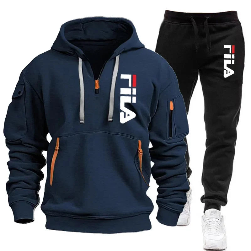 Men's Hooded Sweatshirt Set - Comfortable Casual Style Two-Piece Men’s Outfit in Polyester Knit - ZOOMNSTORE