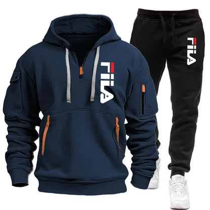 Men's Hooded Sweatshirt Set - Comfortable Casual Style Two-Piece Men’s Outfit in Polyester Knit - ZOOMNSTORE