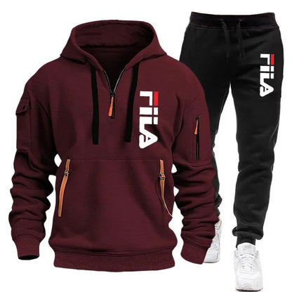 Men's Hooded Sweatshirt Set - Comfortable Casual Style Two-Piece Men’s Outfit in Polyester Knit - ZOOMNSTORE