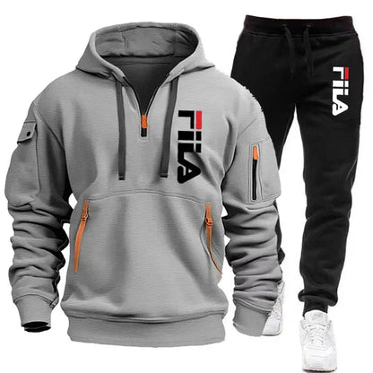 Men's Hooded Sweatshirt Set - Comfortable Casual Style Two-Piece Men’s Outfit in Polyester Knit - ZOOMNSTORE