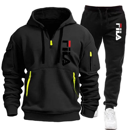 Men's Hooded Sweatshirt Set - Comfortable Casual Style Two-Piece Men’s Outfit in Polyester Knit - ZOOMNSTORE