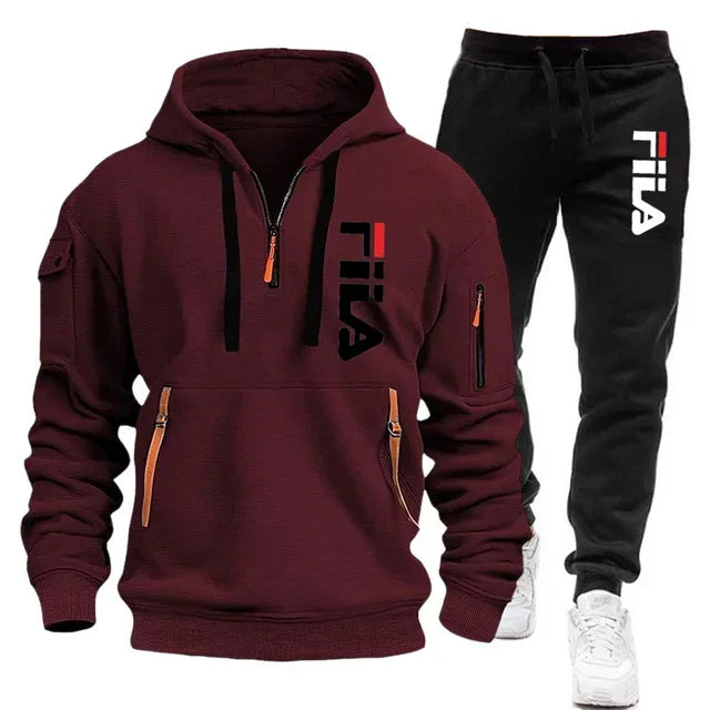 Men's Hooded Sweatshirt Set - Comfortable Casual Style Two-Piece Men’s Outfit in Polyester Knit - ZOOMNSTORE